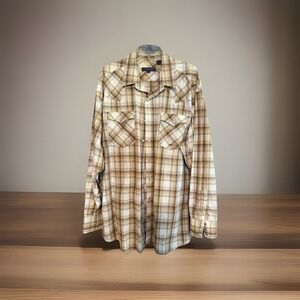 Roper Mens Western Cowboy Pearl Snap Long Sleeve Plaid Brown Shirt 2XL